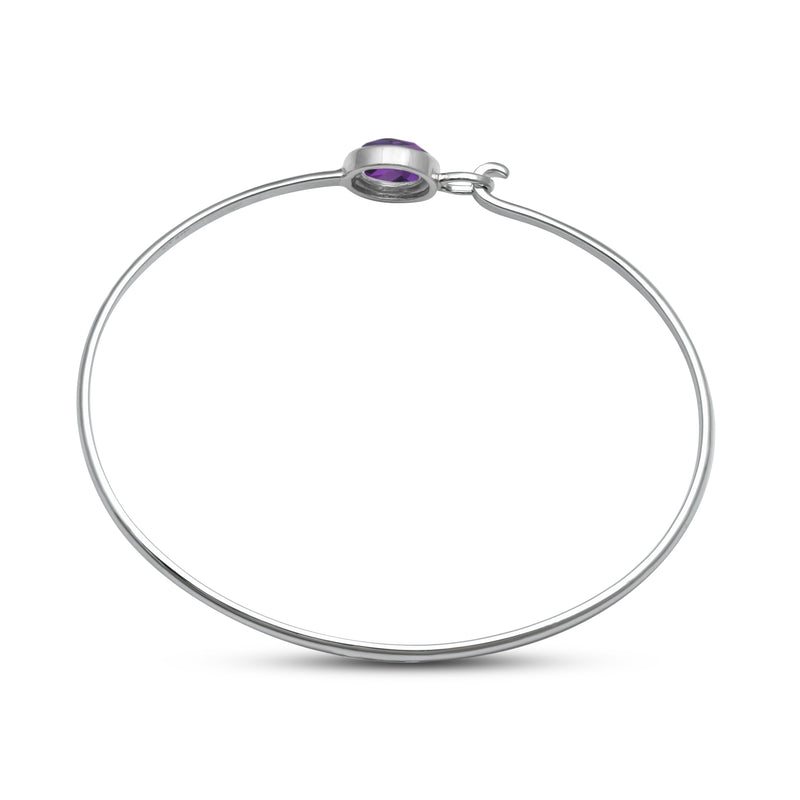 Jewelili Bangle Bracelet with Round Amethyst in Sterling Silver View 2