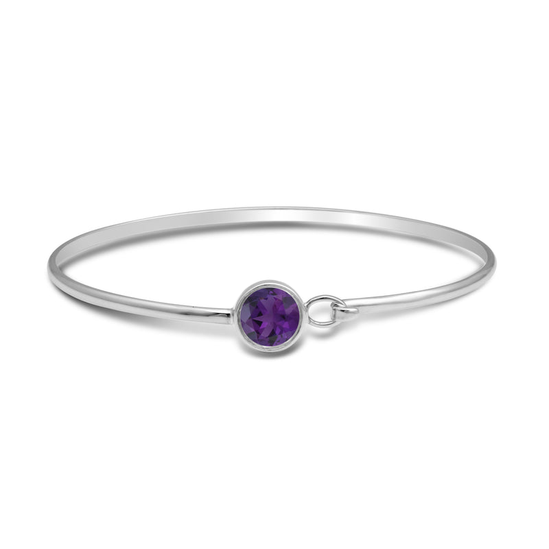 Jewelili Bangle Bracelet with Round Amethyst in Sterling Silver View 1