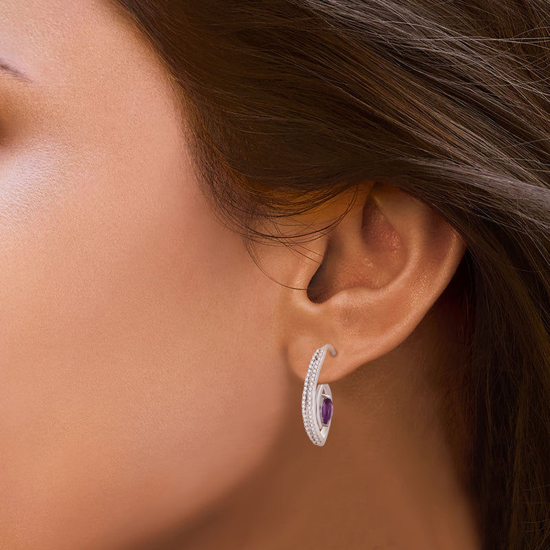 Jewelili Sterling Silver With Marquise Cut Amethyst and Created White Sapphire Earrings