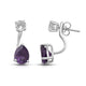 Load image into Gallery viewer, Jewelili Teardrop Drop Earrings with Pear Shape Amethyst and Round Shape Created White Sapphire Jacket in Sterling Silver View 1
