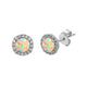 Load image into Gallery viewer, Jewelili Sterling Silver With Round Created Opal and Created White Sapphire Halo Stud Earrings

