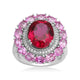 Load image into Gallery viewer, Jewelili Halo Ring with Oval Created Ruby Framed with Round Created White Sapphire and Oval Pink Sapphire Sterling Silver View 1
