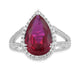 Load image into Gallery viewer, Jewelili Sterling Silver with Pear Shape Created Ruby and Round Created White Sapphire Teardrop Ring
