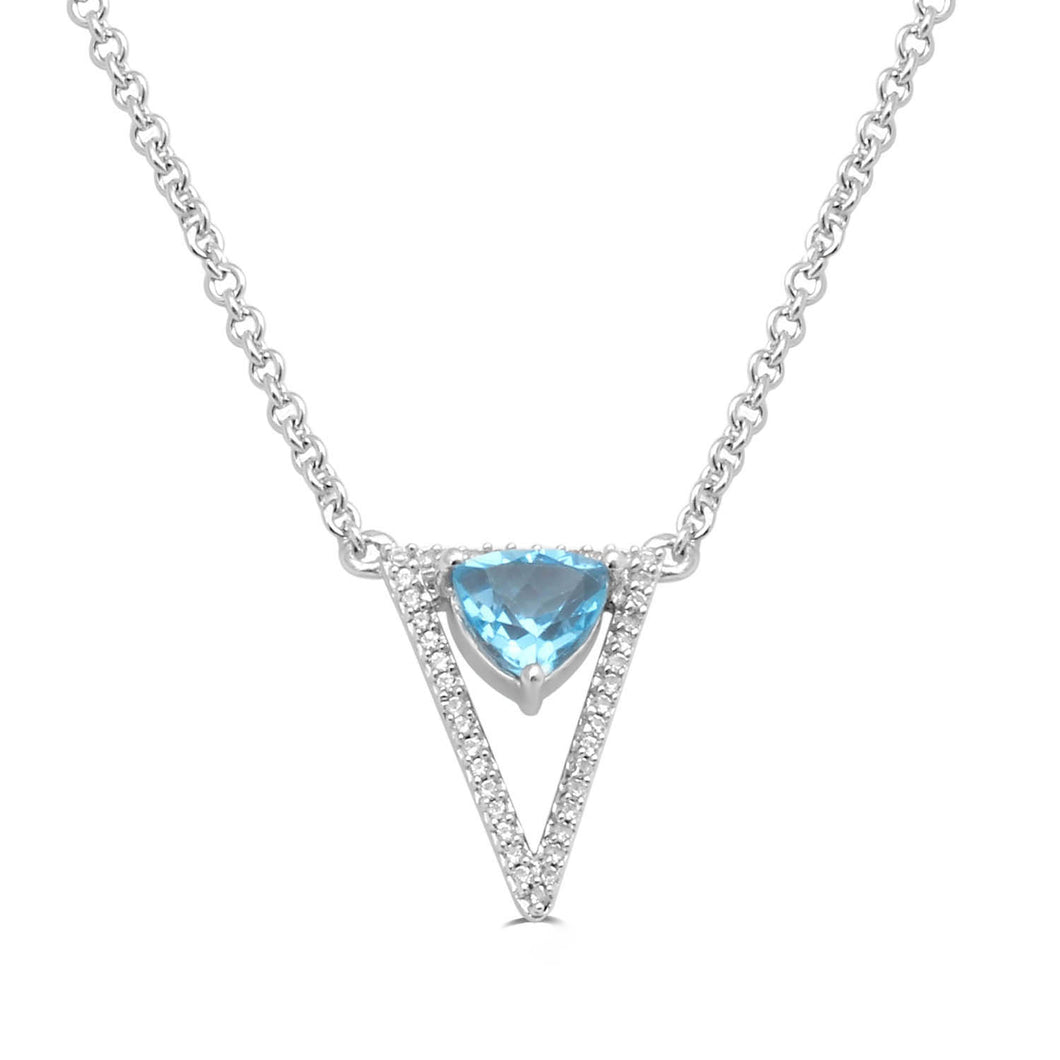 Jewelili Sterling Silver With Created White Sapphire, Swiss Blue Topaz and London Blue Topaz Pendant Necklace