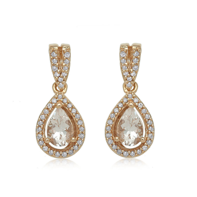 Jewelili Teardrop Drop Earrings with Pear Shape Natural Morganite and White Natural Diamonds in 10K Rose Gold 1/5 CTTW View 2