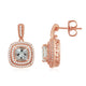 Load image into Gallery viewer, Jewelili 10K Rose Gold Princess Cut Natural Morganite and 1/3 CTTW Round Natural White Diamonds Cushion Cut Dangle Earrings
