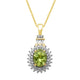 Load image into Gallery viewer, Jewelili 14K Yellow Gold Over Sterling Silver With Oval Shape Peridot, Baguette and Round Created White Sapphire Halo Pendant Necklace
