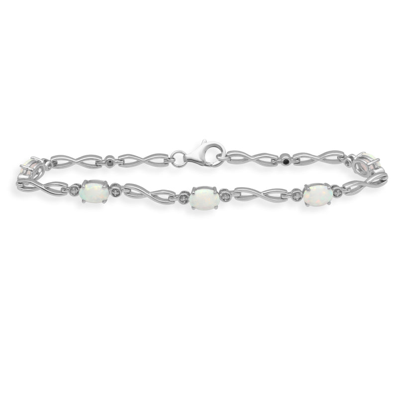 Jewelili Link Bracelet with Oval Opal in Sterling Silver View 1