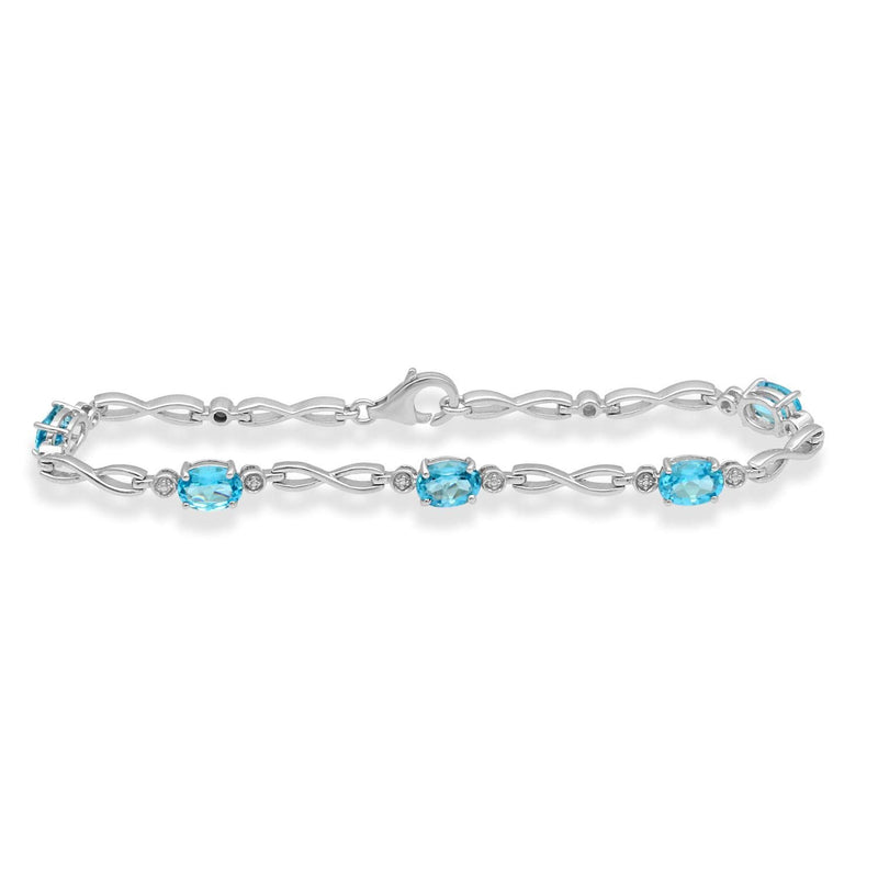 Jewelili Link Infinity Bracelet with Oval Shape Swiss Blue Topaz in Sterling Silver 7.25"