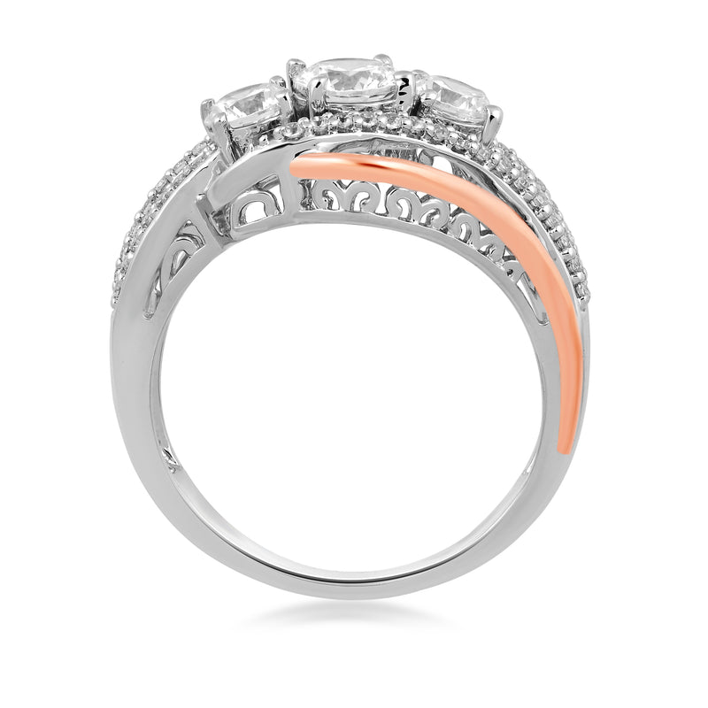 Jewelili Rose Gold Over Sterling Silver With Created White Sapphire Three Stone Engagement Ring
