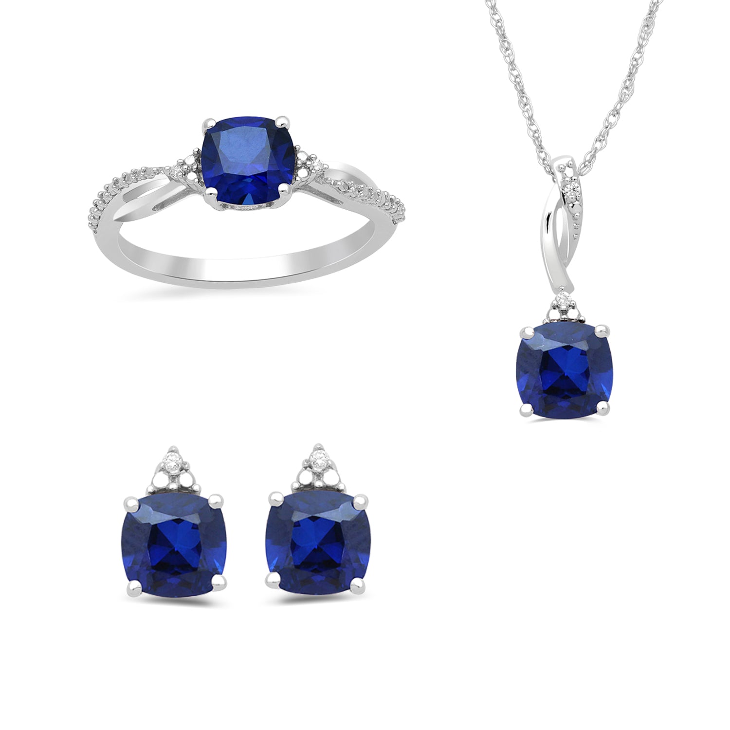 Jewelili Zirconia Ring, Necklace Pendant and Stud Earrings Jewelry