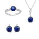 Load image into Gallery viewer, Jewelili Sterling Silver 6x6MM and 5x5MM Cushion Cut created Blue Sapphire and Round Cubic Zirconia Ring, Pendant and Stud Earrings Box Set
