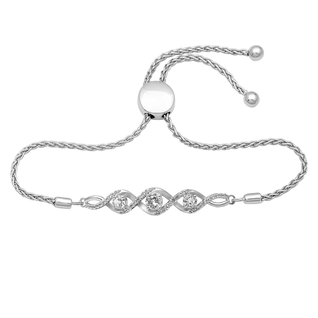 Jewelili Sterling Silver With Created White Sapphire Bolo Bracelet