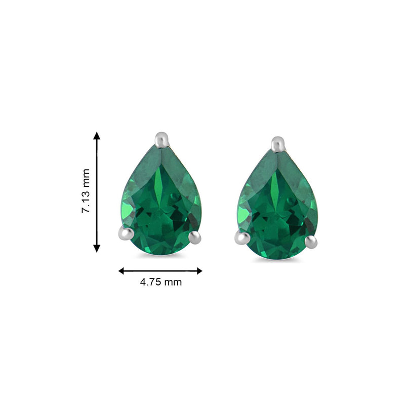 Jewelili Teardrop Drop Earrings with Pear Shape Created Emerald in Sterling Silver View 3