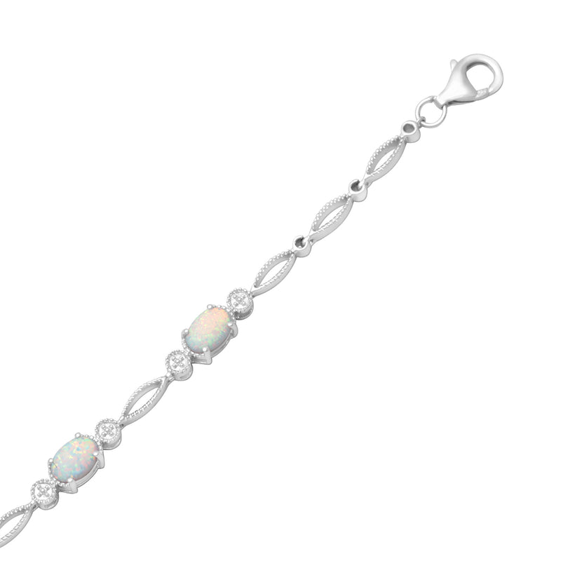 Jewelili Sterling Silver with 7X5 mm Oval Shape Created Opal Fashion Bracelet, 7.50"