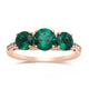 Load image into Gallery viewer, Jewelili 10K Rose Gold With Created Emerald and Created White Sapphire Three Stone Ring
