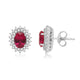 Load image into Gallery viewer, Jewelili Stud Earrings with Oval Shape Created Ruby and Round Created White Sapphire in Sterling Silver View 3
