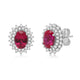 Load image into Gallery viewer, Jewelili Stud Earrings with Oval Shape Created Ruby and Round Created White Sapphire in Sterling Silver View 1
