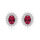 Load image into Gallery viewer, Jewelili Stud Earrings with Oval Shape Created Ruby and Round Created White Sapphire in Sterling Silver View 2
