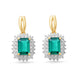 Load image into Gallery viewer, Jewelili Dangle Earrings with Octagon Shape Created Emerald and Round Created White Sapphire in Yellow Gold Over Sterling Silver View 1
