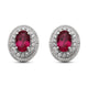 Load image into Gallery viewer, Jewelili Stud Earrings with Oval Cut Created Ruby and Round Created White Sapphire over Sterling Silver
