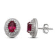 Load image into Gallery viewer, Jewelili Stud Earrings with Oval Cut Created Ruby and Round Created White Sapphire over Sterling Silver View 1
