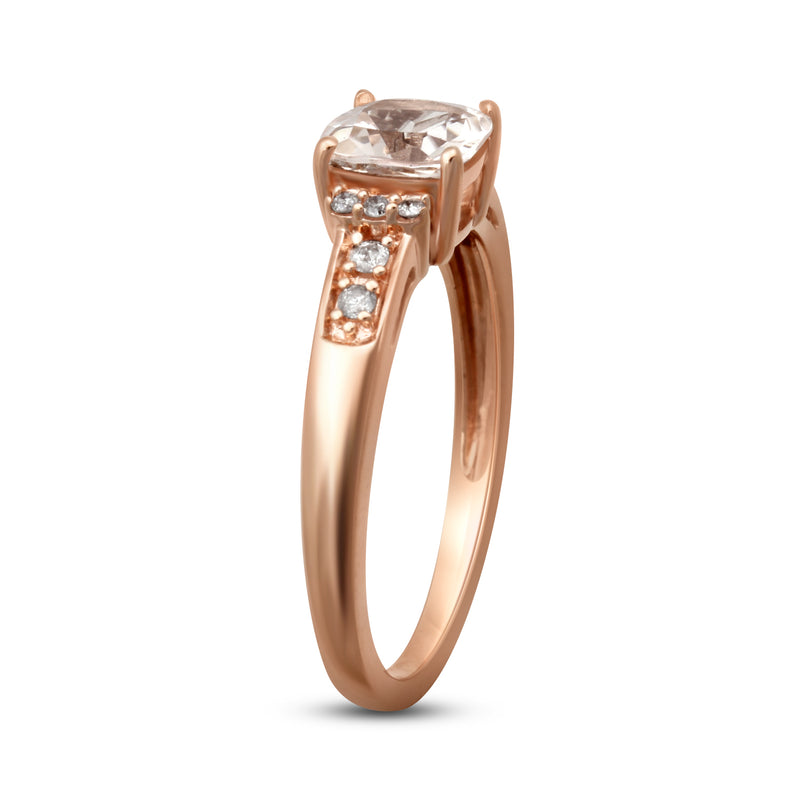 Jewelili Ring Natural White Round Diamonds & Cushion Cut Morganite in 10K Rose Gold 1/10 CTTW View 3