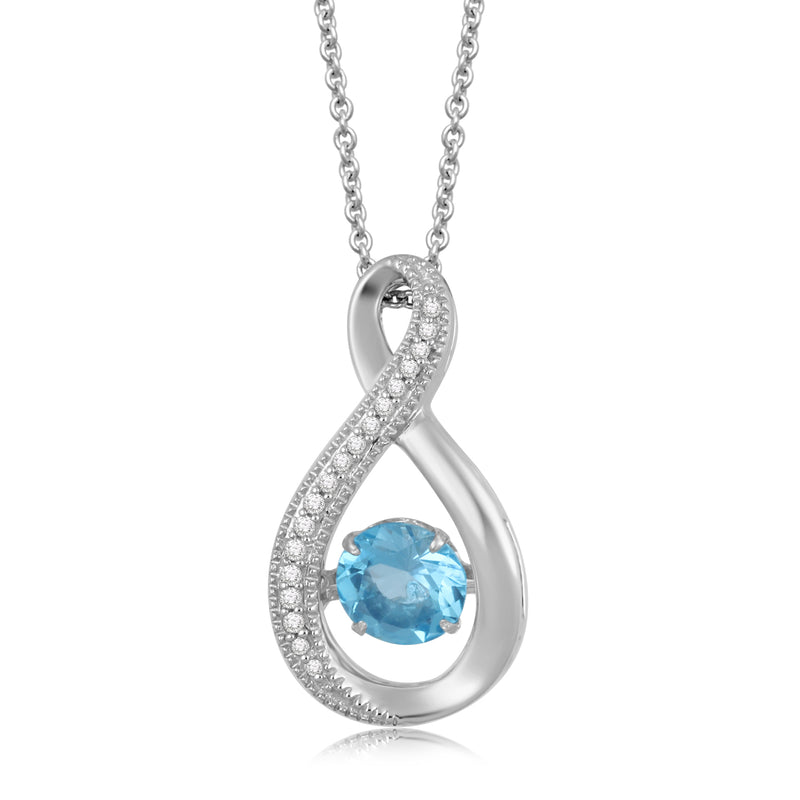 Jewelili Sterling Silver With Swiss Blue Topaz and Round Created White Sapphire Pendant Necklace
