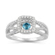 Load image into Gallery viewer, Jewelili Halo Ring with Round Shape Swiss Blue Topaz and Created White Sapphire in Sterling Silver View 1
