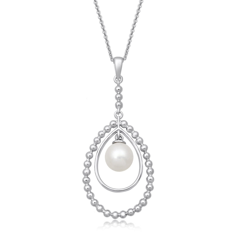 Jewelili Sterling Silver With 8 MM Fresh Water Pearl Teardrop Pendant Necklace