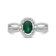 Load image into Gallery viewer, Jewelili 10K White Gold With 1/5 CTTW Natural White Round Diamonds and Oval Shape Emerald Ring
