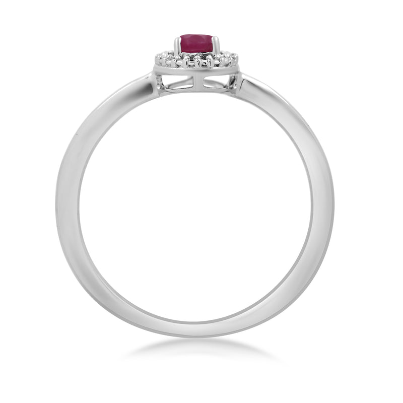 Jewelili Sterling Silver With White Diamonds and Pear Cut Ruby Teardrop Ring