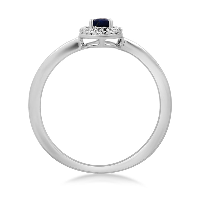 Jewelili Sterling Silver With Natural Diamonds and Genuine Blue Sapphire Teardrop Ring