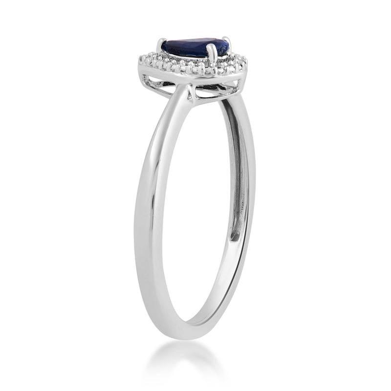Jewelili Sterling Silver With Natural Diamonds and Genuine Blue Sapphire Teardrop Ring