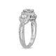Load image into Gallery viewer, Jewelili Cubic Zirconia Three Stone Halo Ring in Sterling Silver View 4
