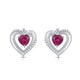 Load image into Gallery viewer, Jewelili Stud Earrings with Heart Created Ruby and Created White Sapphire in Sterling Silver View 1
