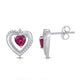Load image into Gallery viewer, Jewelili Stud Earrings with Heart Created Ruby and Created White Sapphire in Sterling Silver View 2
