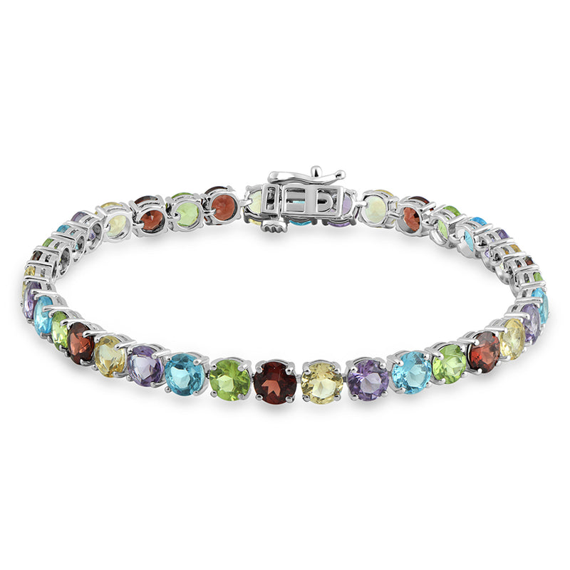 Jewelili Multi Gemstone Bracelet in Sterling Silver