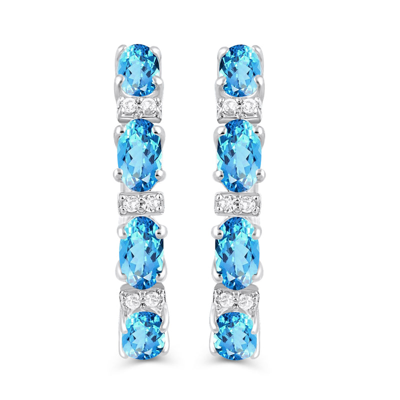 Jewelili Hoop Earrings with Oval Cut Swiss Blue Topaz and Round Created White Sapphire over Sterling Silver view 1