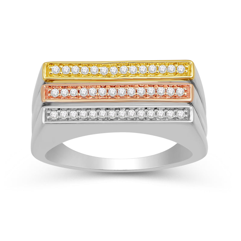 Jewelili Stack Ring with Round Created White Sapphire in 10K Yellow and Rose Gold over Sterling Silver View 1