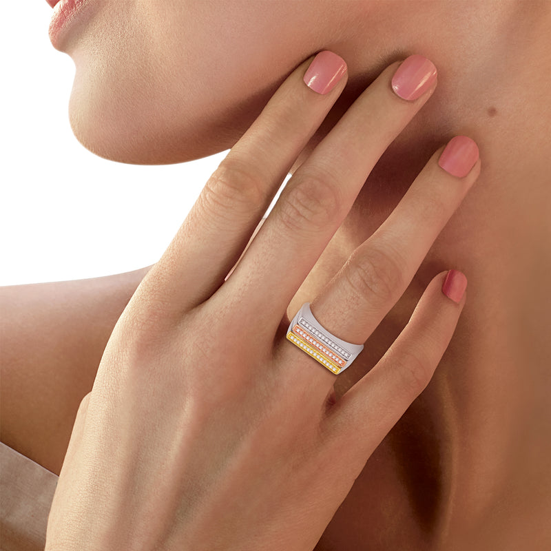 Jewelili Stack Ring with Round Created White Sapphire in 10K Yellow and Rose Gold over Sterling Silver View 5