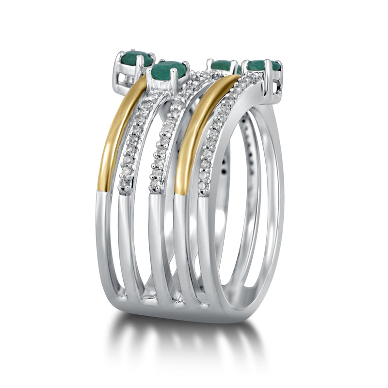 Jewelili Stackable Ring with Round Emerald and Natural White Round Diamonds in 10K Yellow Gold over Sterling Silver 1/4 CTTW View 2