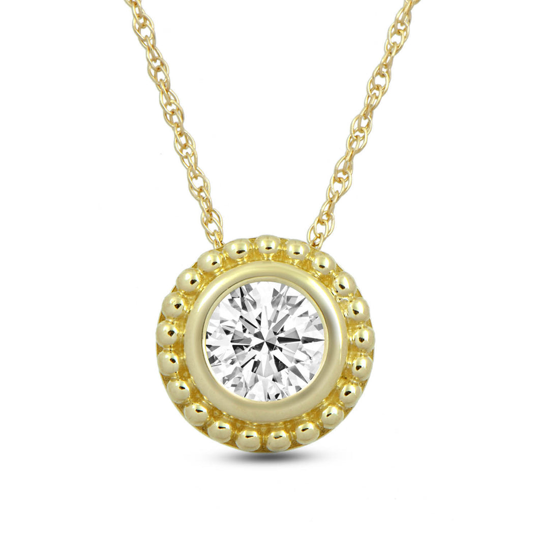Jewelili 10K Yellow Gold With 5 millimeter White Topaz Pendant Necklace, 18
