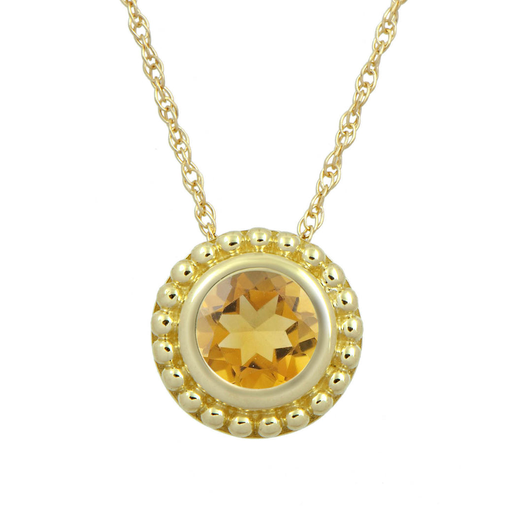 Jewelili 10K Yellow Gold 5 MM Citrine Pendant Necklace, 18