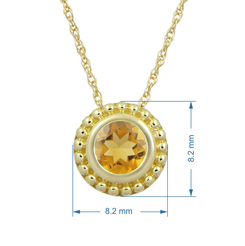 Jewelili 10K Yellow Gold 5 MM Citrine Pendant Necklace, 18" Rope Chain
