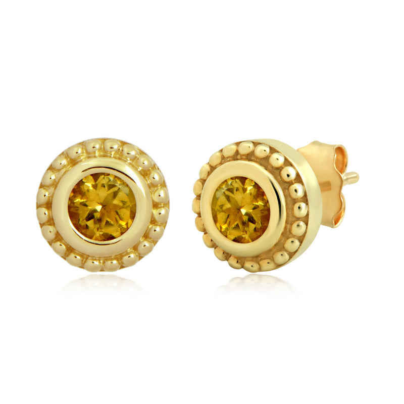Jewelili 10K Yellow Gold with Natural Round Citrine Stud Earrings