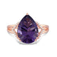 Load image into Gallery viewer, Jewelili 10K Rose Gold With Pear Amethyst and Natural White Round Diamonds Teardrop Ring
