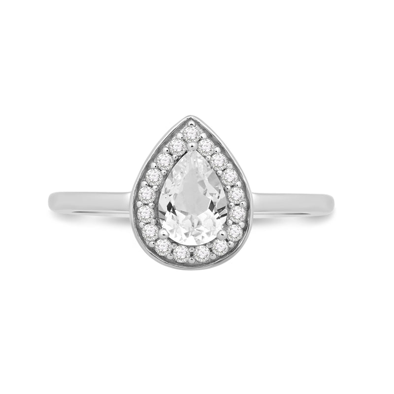 Jewelili Teardrop Ring with Created White Sapphire in Sterling Silver View 2