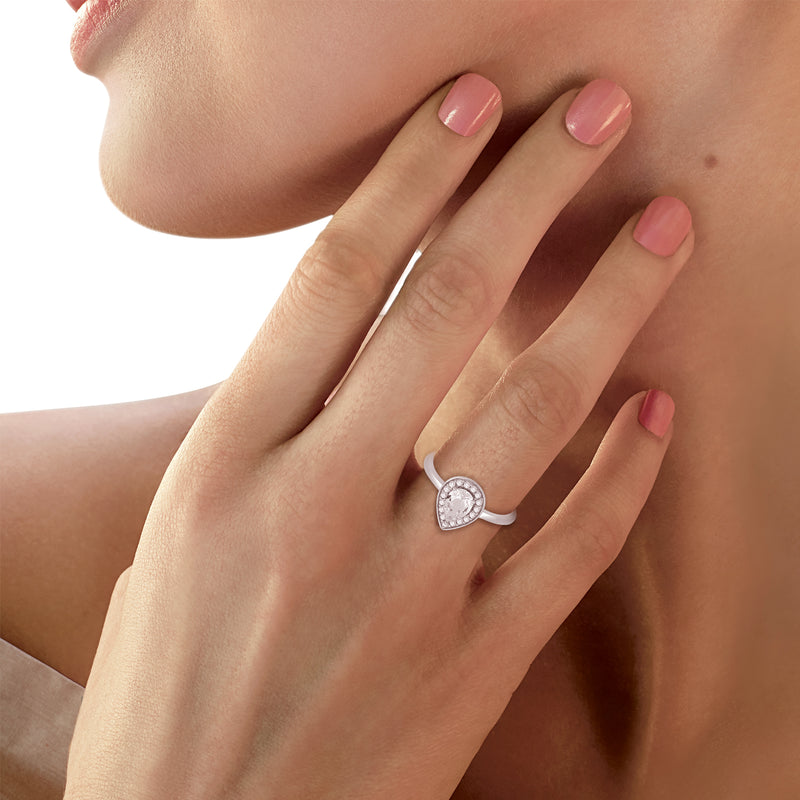Jewelili Teardrop Ring with Created White Sapphire in Sterling Silver View 5