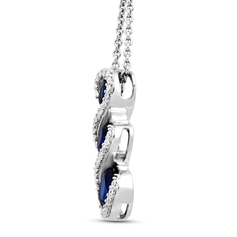 Jewelili Sterling Silver With Created Blue Sapphire and Created White Sapphire Twisted Pendant Necklace